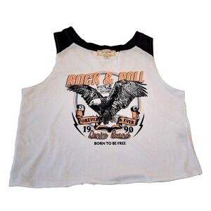 No Comment Sleeveless Cropped T-shirt Rock N Roll Forever Womens M White Tank